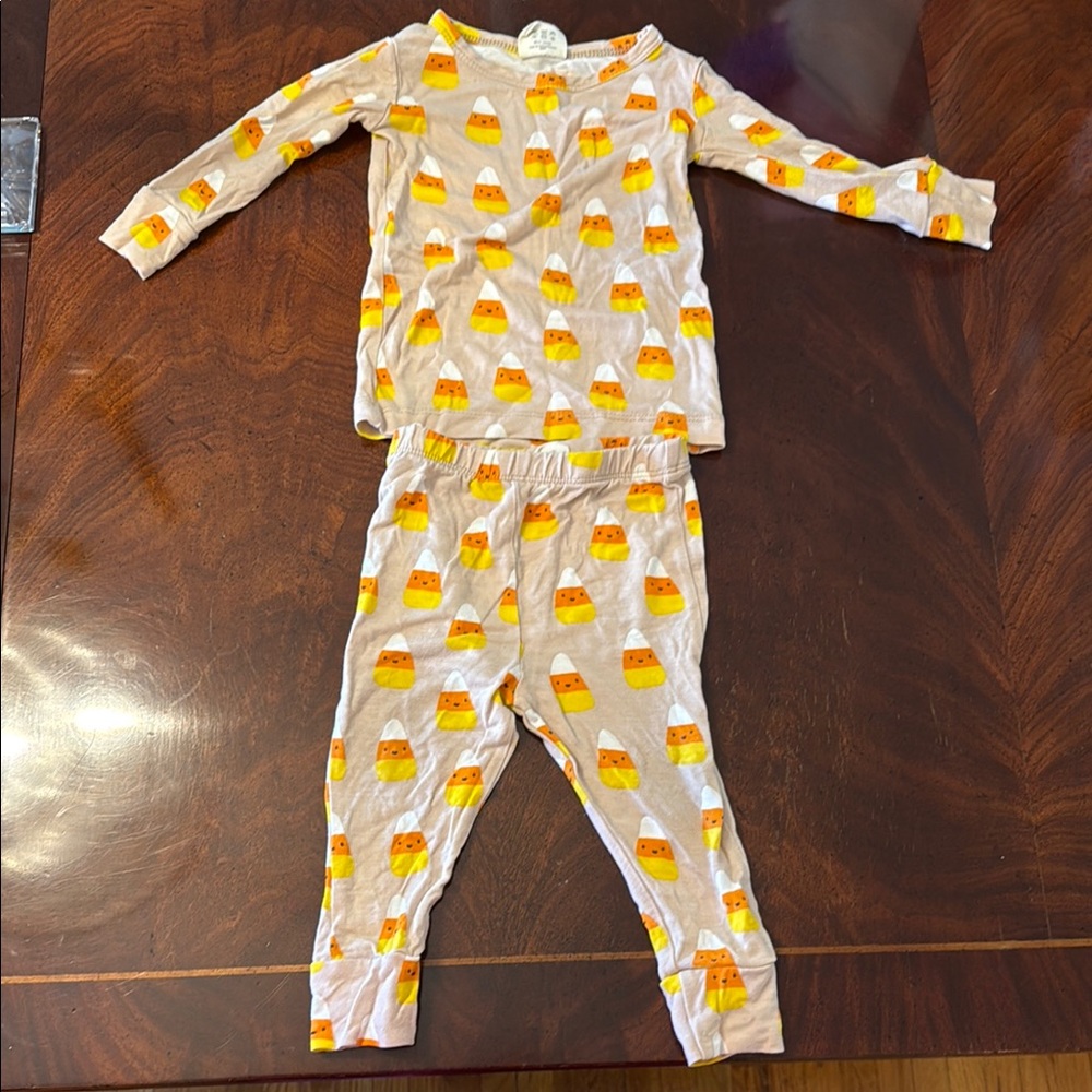 Playful Orange and Yellow Pajama Set with Candy Corn Pattern